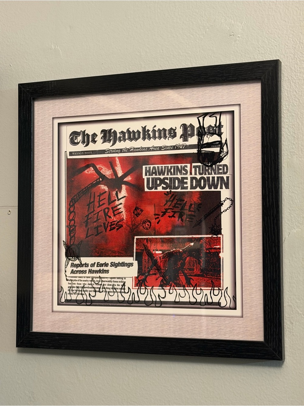 Framed Mixed Media Wall Art - Red and Black Newspaper Collage